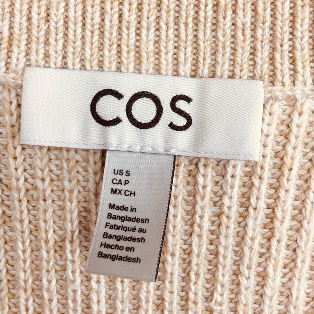 COS Longline V-Neck Cardigan Ribbed  Knit Cotton  In Cream Size S - Picture 8 of 13
